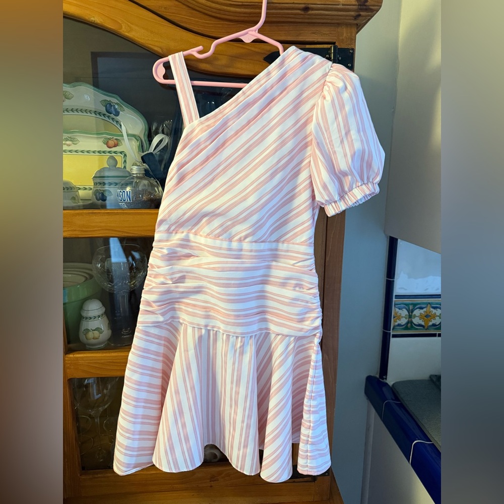Habitual Pink and White Striped One-Shoulder Dress